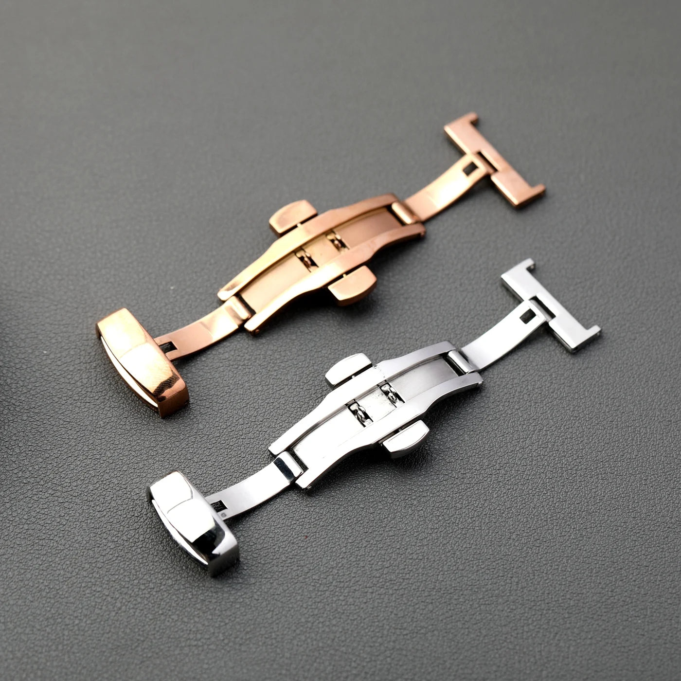 316L Stainless Steel Butterfly Buckle, 16 18 20MM Silver Rose Gold, Double Push Leather Strap Buckle, Watch Accessories