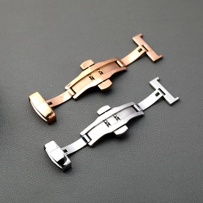 316L Stainless Steel Butterfly Buckle, 16 18 20MM Silver Rose Gold, Double Push Leather Strap Buckle, Watch Accessories