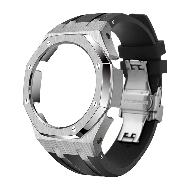 GM-2100 Metal Case Bracelet for Casio Oak Watch | Farmhouse Oak Mod Accessories | Replacement Bezel and Band Set (Silver/Black/Gold)