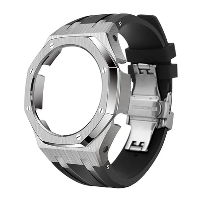 GM-2100 Metal Case Bracelet for Casio Oak Watch | Farmhouse Oak Mod Accessories | Replacement Bezel and Band Set (Silver/Black/Gold)