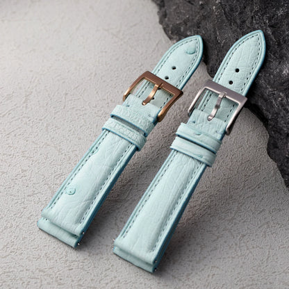 Premium Ostrich Leather Strap, Quick Release 18 19 20 22MM, Soft Retro Ice Blue Bracelet, Suitable for Antique Watch Bracelet