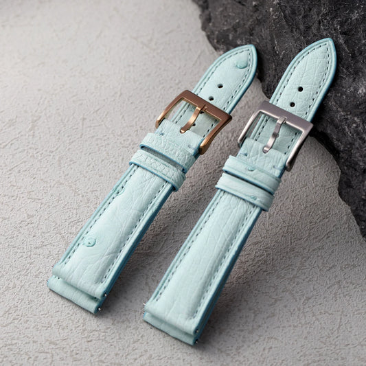 Bracelet en cuir d'autruche haut de gamme, libération rapide 18 19 20 22MM, bracelet rétro bleu glacier souple, adapté au bracelet de montre antique