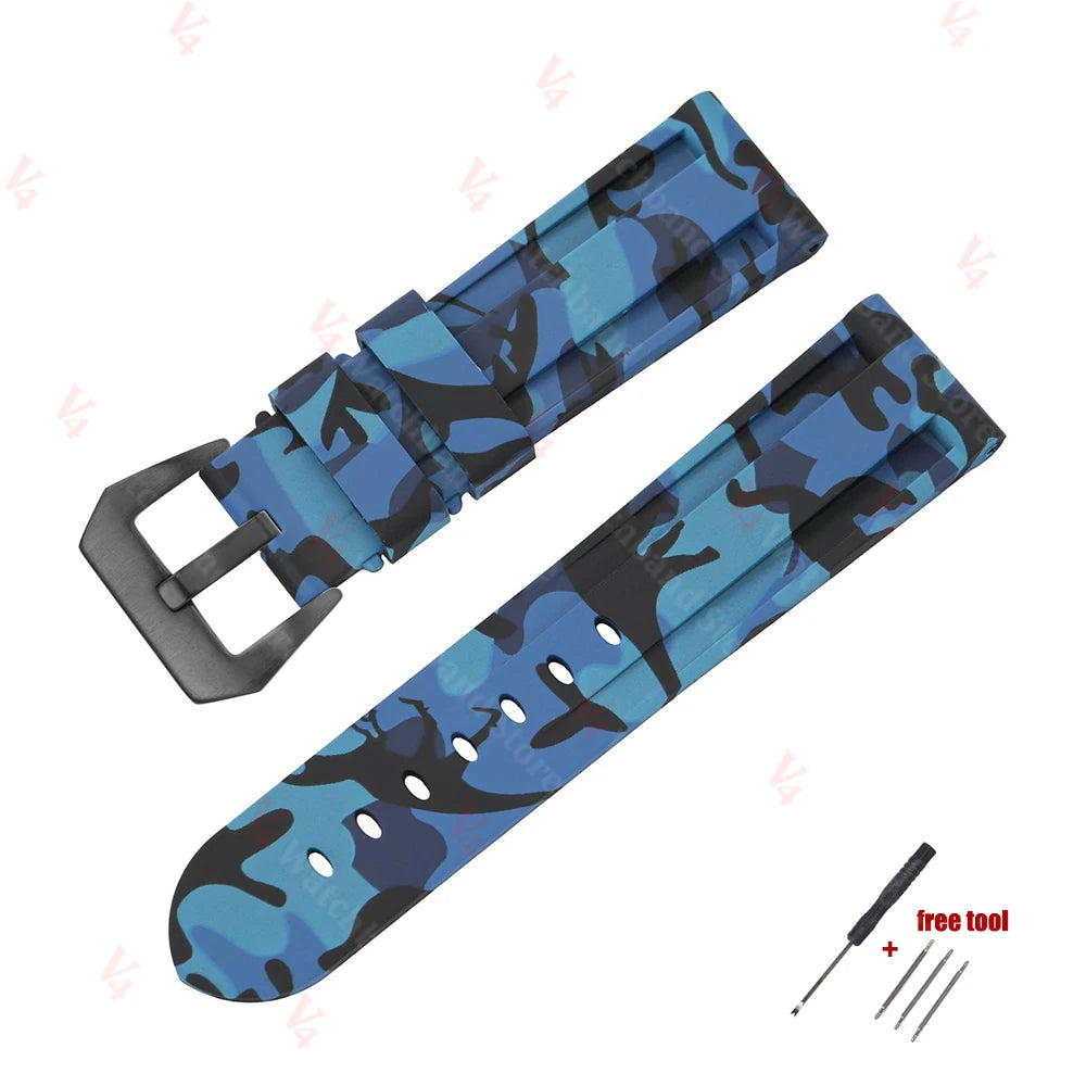 Silicone Watch Strap for Panerai PAM, 20mm 22mm 24mm 26mm, Camouflage, Waterproof Rubber Band, Universal Sport Accessories