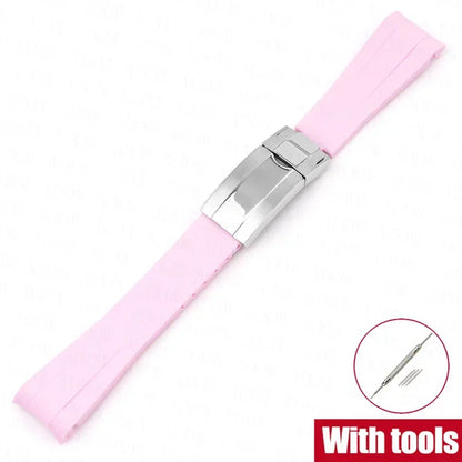 Curved Rubber Watch Strap for Omega x Swatch MoonSwatch, 20mm Folding Clasp for Men and Women, TPU Replacement Band for Rolex Submariner