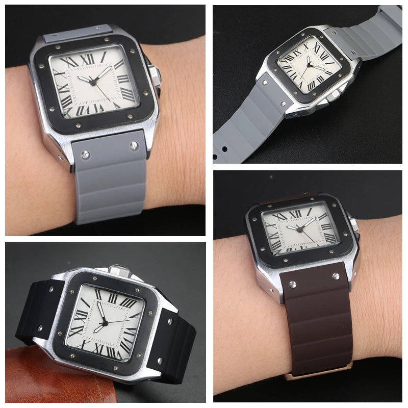 20mm 23mm bracelet de montre pour Cartier Santos Sandoz Santos 100 bracelet de montre en Silicone en caoutchouc hommes et femmes noir