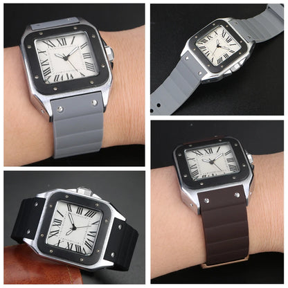 20mm 23mm bracelet de montre pour Cartier Santos Sandoz Santos 100 bracelet de montre en Silicone en caoutchouc hommes et femmes noir