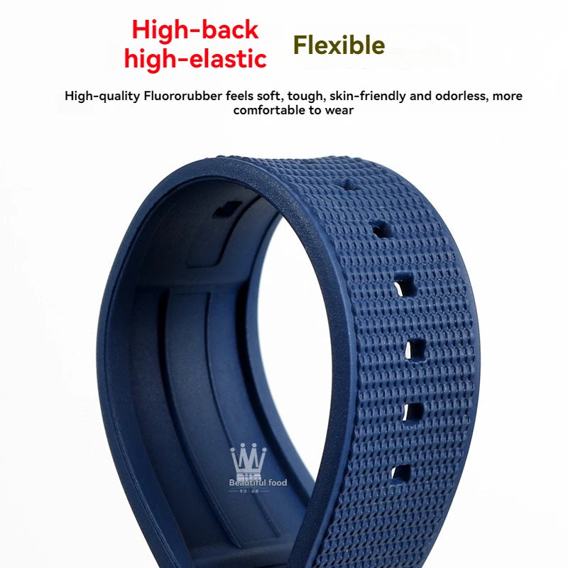 22mm 24mm FKM Viton Rubber Strap for Breitling Super Chronomat B01 44 Avenger, Waterproof Fluororubber Watch Band for Men