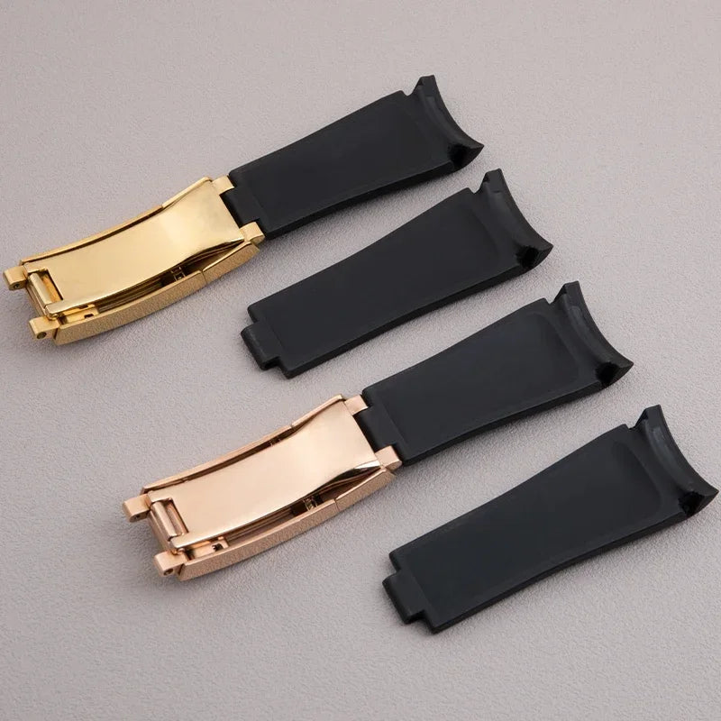 21mm curved end FKM fluororubber watch strap, accessories for Rolex bracelet, for 41mm Submariner Explorer 216570, glide lock clasp