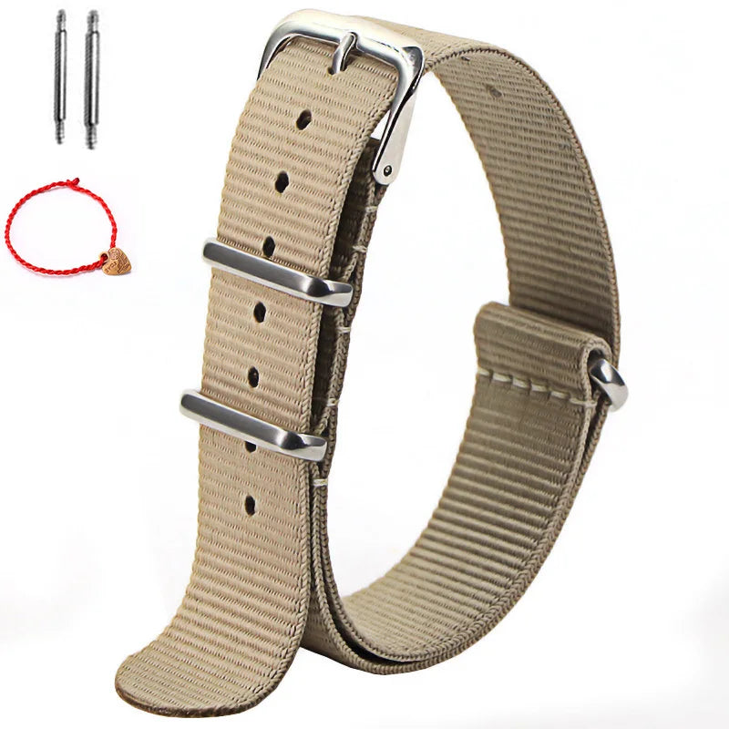 Bracelet de montre à rayures de remplacement pour hommes et femmes, en Nylon, avec boucle ardillon argentée, 16MM 18MM 20MM 22MM, bracelet à dégagement rapide
