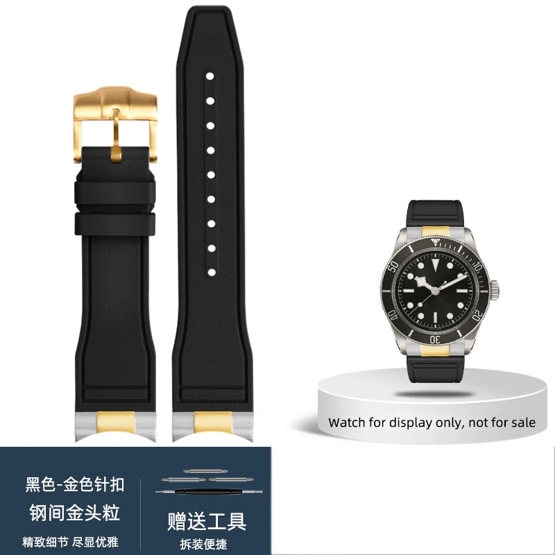 FKM – Cinturino in gomma 316L, maglia terminale curva in acciaio inossidabile 20/21/22mm per Tudor Black Bay M79363 M7939G1, adattatore in metallo, connettore 41mm