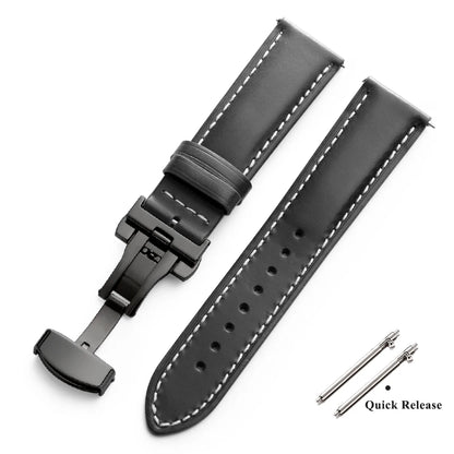 Bracelet de montre Vintage en cuir ciré à l'huile, 18mm 20mm 22mm, couche de tête universelle en cuir de vache, accessoires de Bracelet à boucle papillon