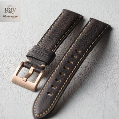 High-end leather strap, 20MM 22MM, bronze clasp, thick leather strap for men, retro style, suitable for bronze watch bracelet