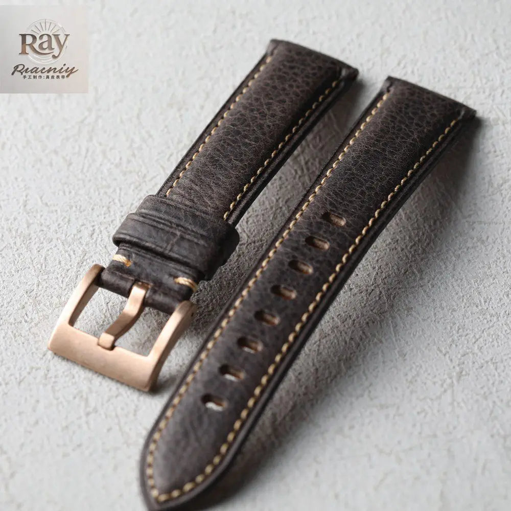 High-end leather strap, 20MM 22MM, bronze clasp, thick leather strap for men, retro style, suitable for bronze watch bracelet