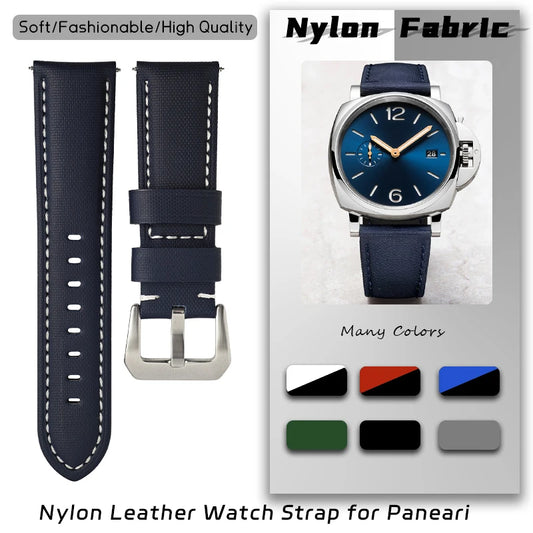Bracelet de montre en toile et Nylon pour hommes, 22mm 24mm 26mm, pour Panerai LUMINOR DUE 1950 SUBMERSIBLE PAM bleu vert noir, en cuir de vache souple