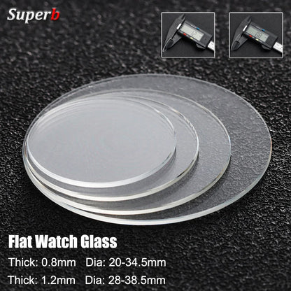 Diamètres 20-34,5 mm 28-38,5 mm Verre de montre plat de remplacement Plat 0,8/1,2 mm d'épaisseur en cristal transparent Accessoires de montre