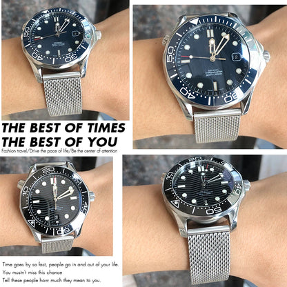 Cinturino per orologio in acciaio inossidabile 316L di alta qualità, 19mm 20mm, per Omega 007 Seamaster Speedmaster 300, Bracciali in metallo intrecciato
