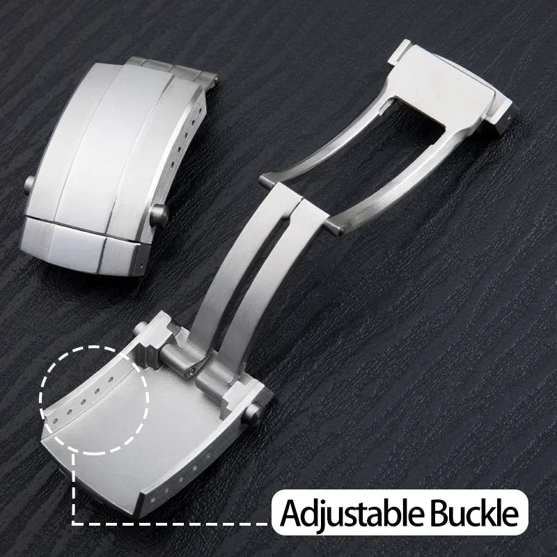 Universal Double Push Button Folding Buckle, 316L Stainless Steel Clasp for Breitling Rubber and Silicone Strap, Two Identical Straps