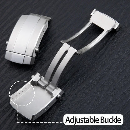 Universal Double Push Button Folding Buckle, 316L Stainless Steel Clasp for Breitling Rubber and Silicone Strap, Two Identical Straps