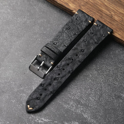 Cinturino per orologio in pelle di struzzo ultra sottile fatto a mano 18 19 20 21 22 MM Bracciale morbido nero da uomo Cinturino in pelle stile vintage