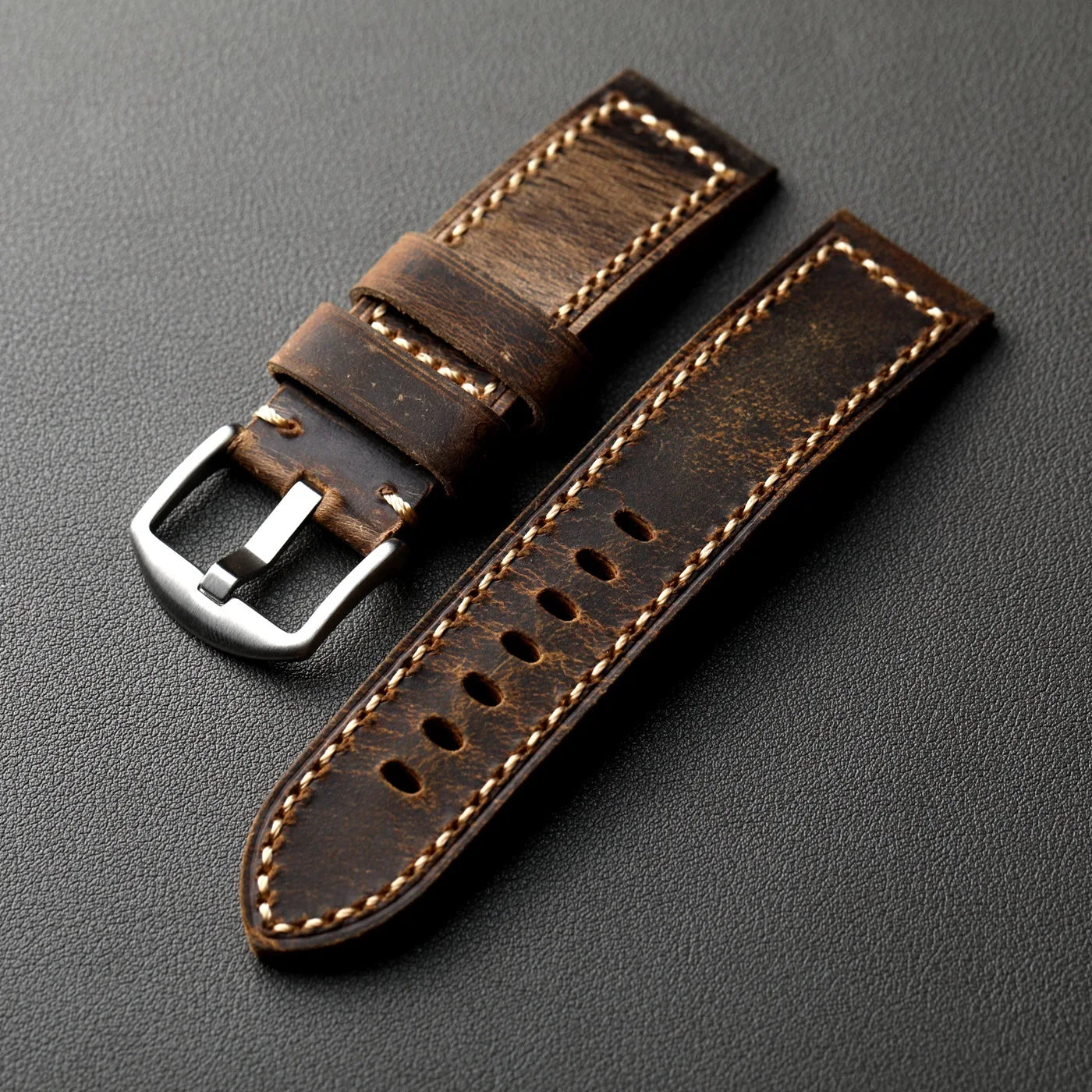 Cinturino in pelle bovina di prima qualità, fatto a mano. 20MM 21MM 22MM 23MM 24MM 26MM, cinturino in pelle vintage spesso da uomo, marrone, adatto per meccanici