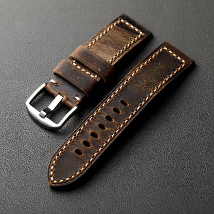 Cinturino in pelle bovina di prima qualità, fatto a mano. 20MM 21MM 22MM 23MM 24MM 26MM, cinturino in pelle vintage spesso da uomo, marrone, adatto per meccanici