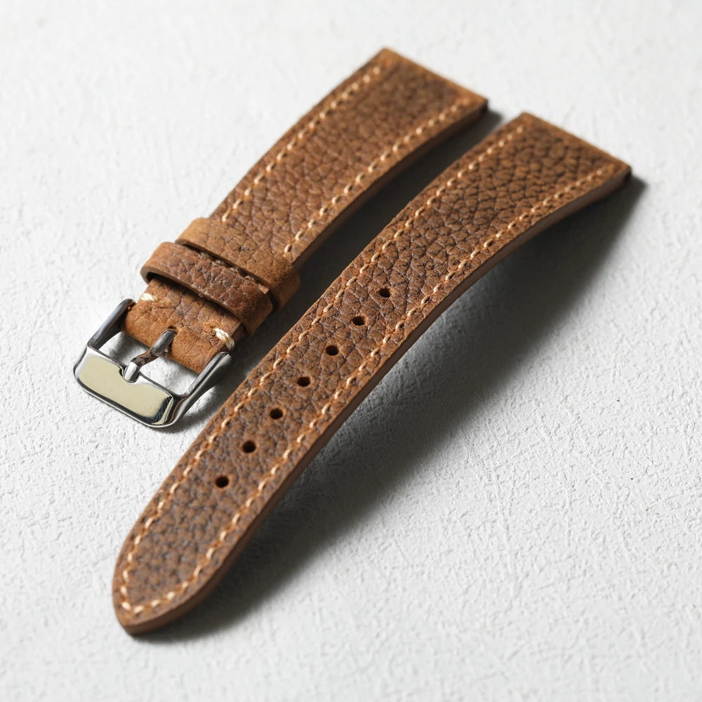 Handmade Litchi Grain Cowhide Leather Strap, 20MM x 16MM, Ultra-Thin Soft Genuine Leather, Retro Style, Suitable for Antique Watches