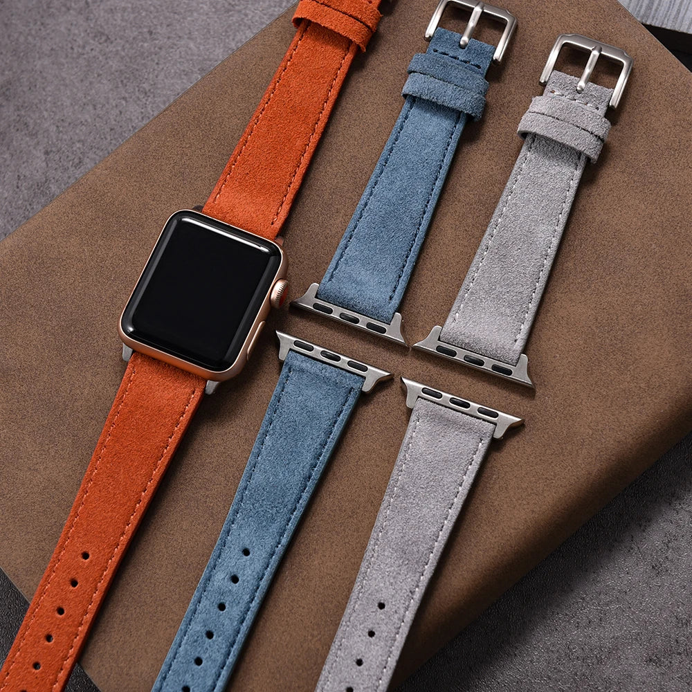 Suede Leather Bracelet for Apple Watch Band 44mm 40mm 38mm 45mm 41mm Vintage Leather Strap iWatch Series 6 SE 7 8 9 10 Ultra2 49