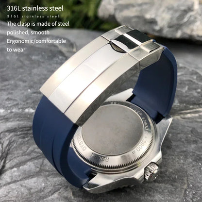 Bracelet de montre en caoutchouc et Silicone de haute qualité, 21mm, remplacement pour rôle Sea Dweller, dégradé bleu, ceinture DEEPSEA, outils gratuits