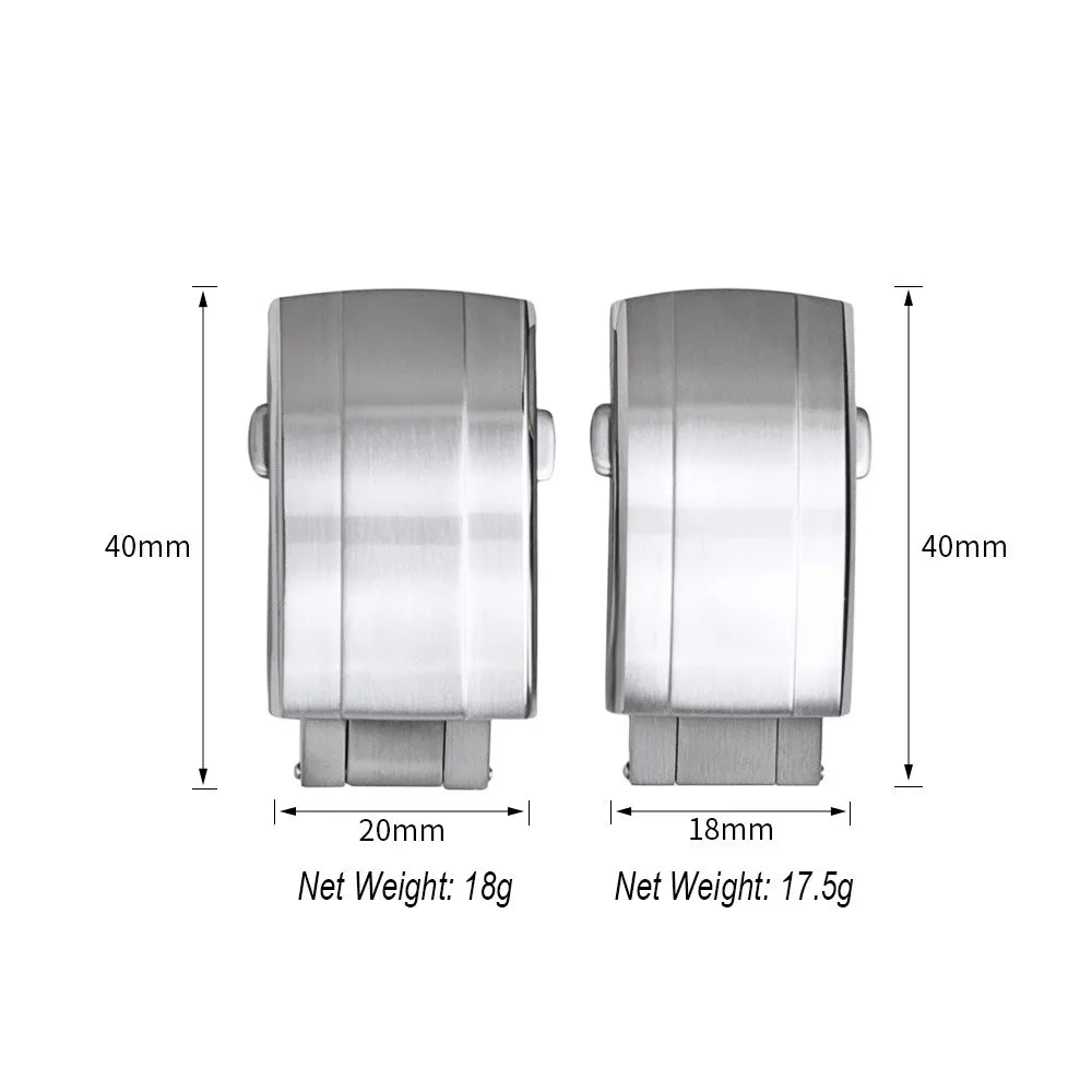 New Premium Quality Universal Double Snap Folding Clasp, 18mm 20mm, Stainless Steel Watch Band Buckle