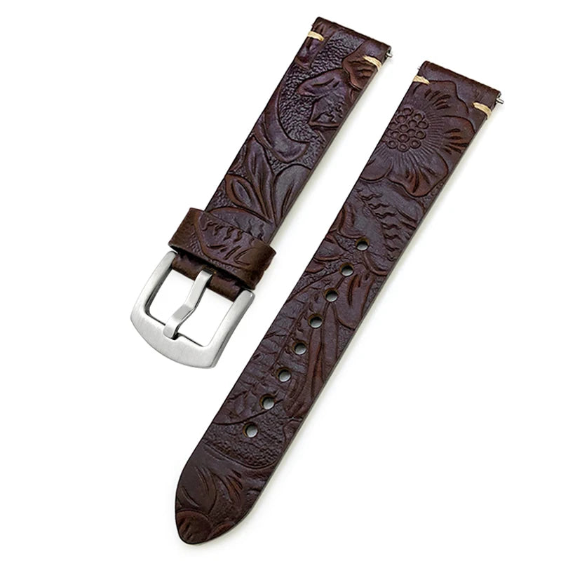 Cinturino per orologio in vera pelle con motivo goffrato, a sgancio rapido, 19mm 20mm 21mm 22mm, personalizzato, retrò, stile selvaggio, in pelle bovina