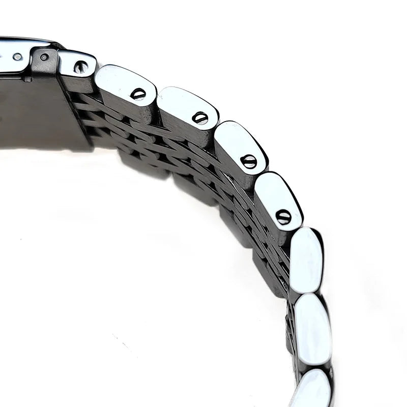 20 22 mm 316L ‌ Bracelet en acier inoxydable massif, perles plates incurvées réglables de riz, Bracelet de montre adapté au Bracelet universel Seiko SKX