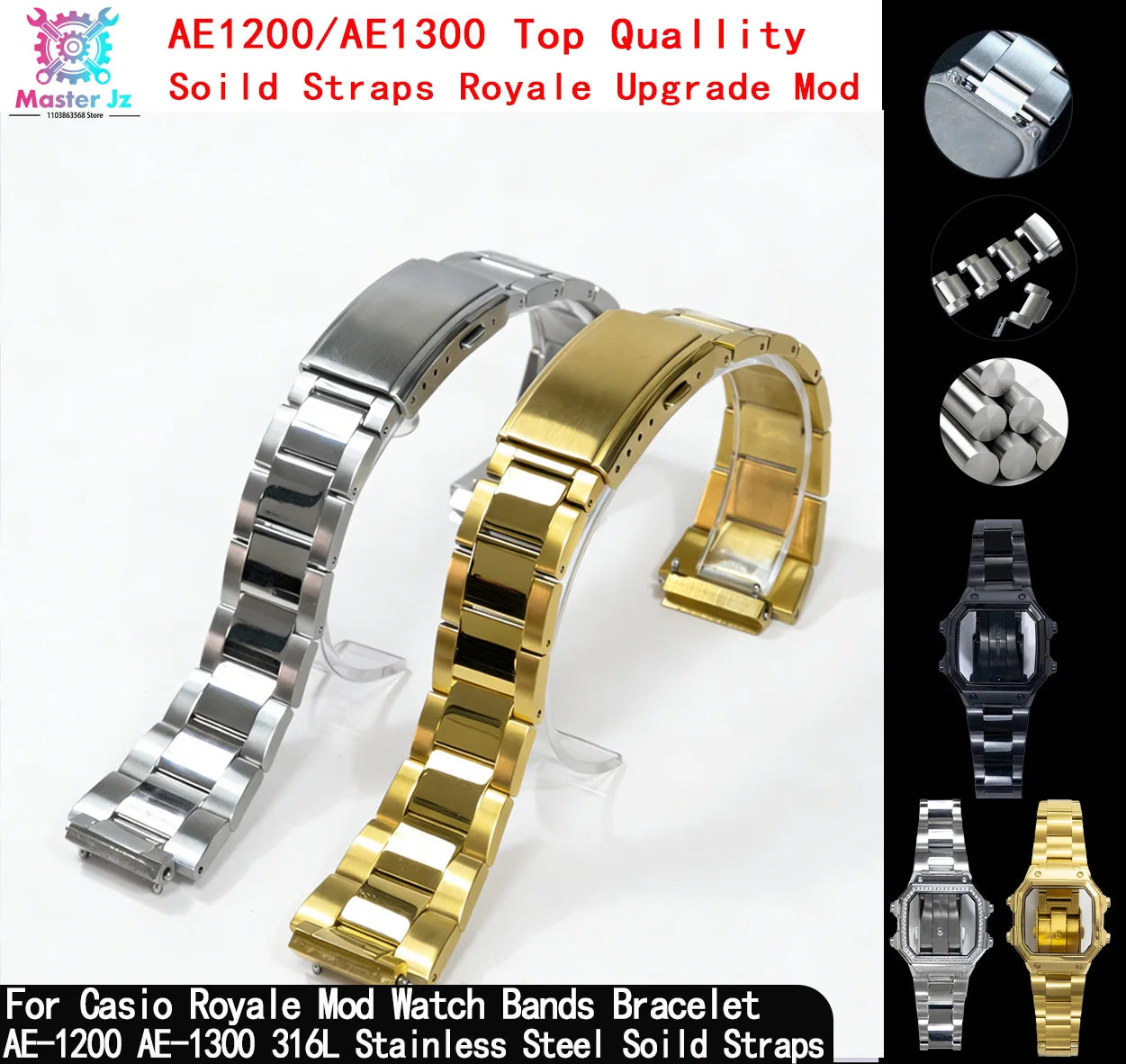 Bracelet de montre solide en acier inoxydable 316L, pour montre Casio AE1200WH, modèle Royale, poli et brossé, bracelet en métal AE1200