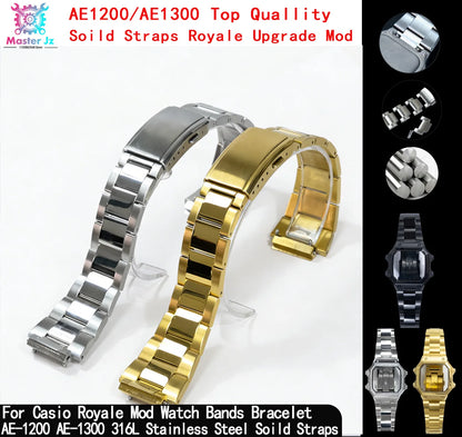 Bracelet de montre solide en acier inoxydable 316L, pour montre Casio AE1200WH, modèle Royale, poli et brossé, bracelet en métal AE1200
