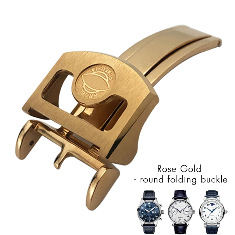 Structure de déploiement en acier inoxydable SION L, bracelet de montre en cuir, fermoir pliant, or rose, caoutchouc, marque pilote IWC, portugais, 18mm