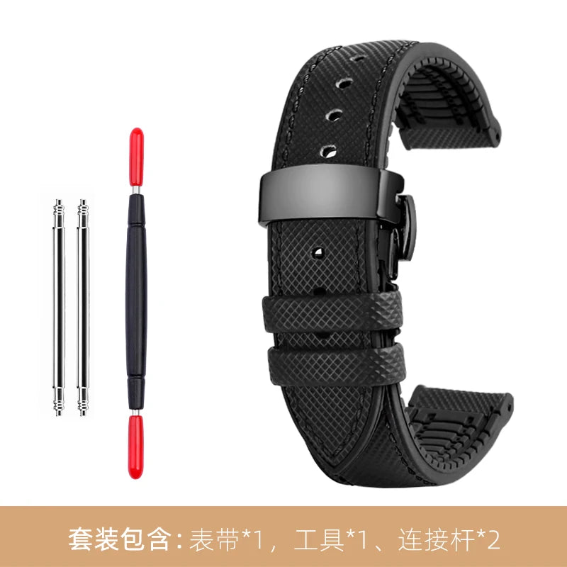 Bracelet de montre en Nylon et Silicone pour hommes, 20mm, 22mm, 24mm, étanche et respirant, en caoutchouc, accessoires