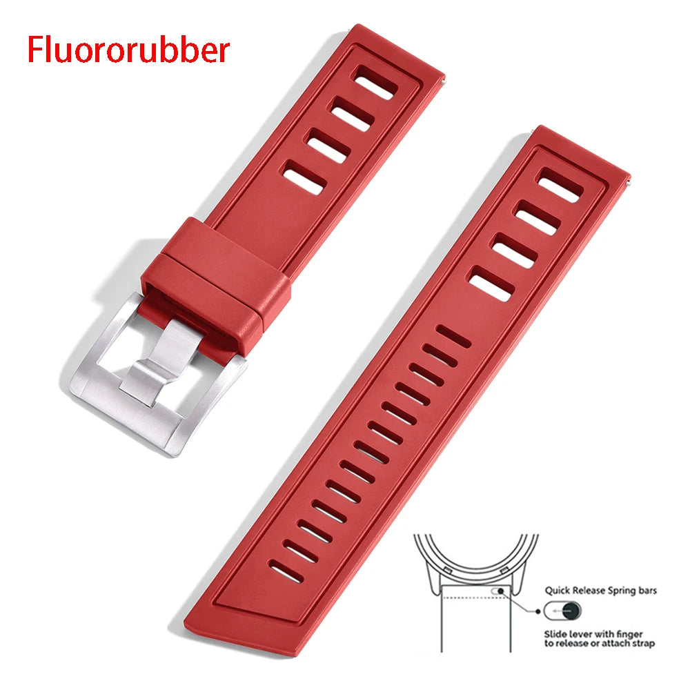 New heavy duty FKM watch strap 20mm 22mm quick release waterproof fluoro rubber watch band 5mm thick unisex suitable for dive sport watch