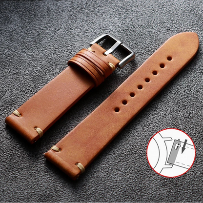 Genuine Bovine Leather Watch Strap - Vintage Style with Quick-Release Fasteners
