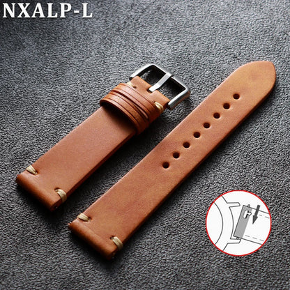 Bracelet de montre en cuir de vache cousu à la main, 18mm 19mm 20mm 21mm 22mm, bracelet en cuir mat pour Seiko pour bracelet de montre Omega à dégagement rapide