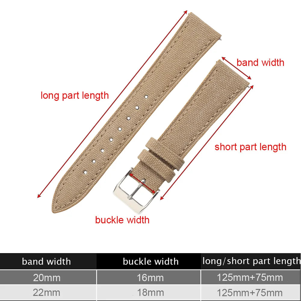 Bracelet de montre en toile de voile 18mm 20mm 22mm à libération rapide, en tissu toile haute densité, pour montres de marque