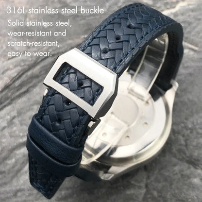 Cinturino per orologio in pelle di vacchetta intrecciata, 22mm 21mm, adatto per orologi IWC Big Pilot TOP GUN IW3777 IW5007, cinturino rivettato in morbida pelle blu