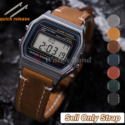 Cinturino per orologio in pelle bovina, 18 mm, per Casio Mod Kit F91W W-800H SGW400 F84 F105/108 A158/168 AE1200/1300, cinturino vintage