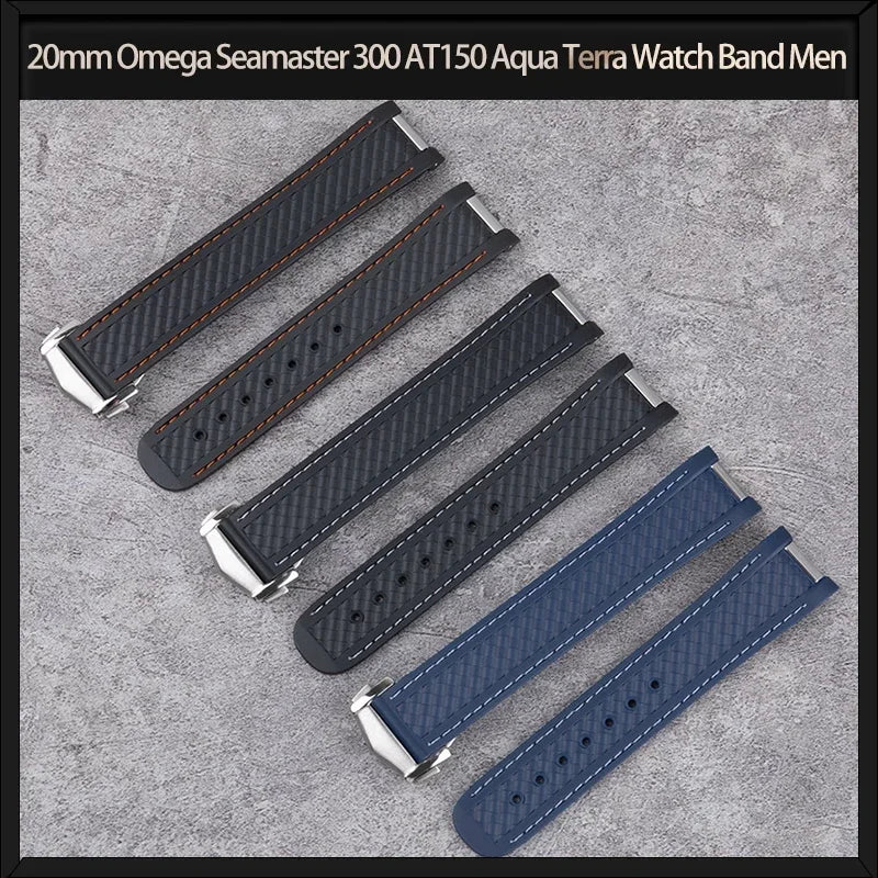 Bracelet en caoutchouc et Silicone, 19mm 20mm, pour Omega Seamaster 300 AT150 Aqua Terra, Bracelet de montre en acier inoxydable, boucle pliable