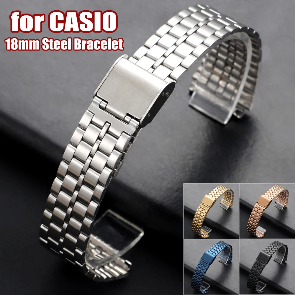 Unisex stainless steel watch band, 18mm, for CASIO F91W F105 F108 A158 A159 A168 AE1200 1300, Ultra-thin