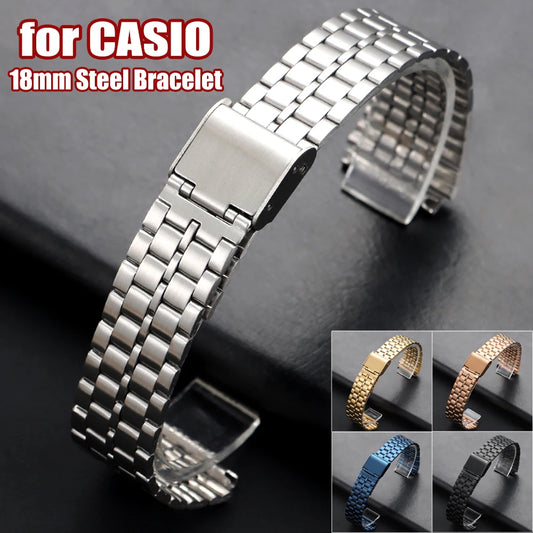Unisex stainless steel watch band, 18mm, for CASIO F91W F105 F108 A158 A159 A168 AE1200 1300, Ultra-thin