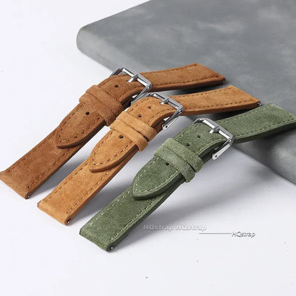 Bracelet de montre en cuir véritable suédé pour Seiko, Vintage, couture faite à la main, pour Rolex 18mm 19mm 20mm 22mm 24mm