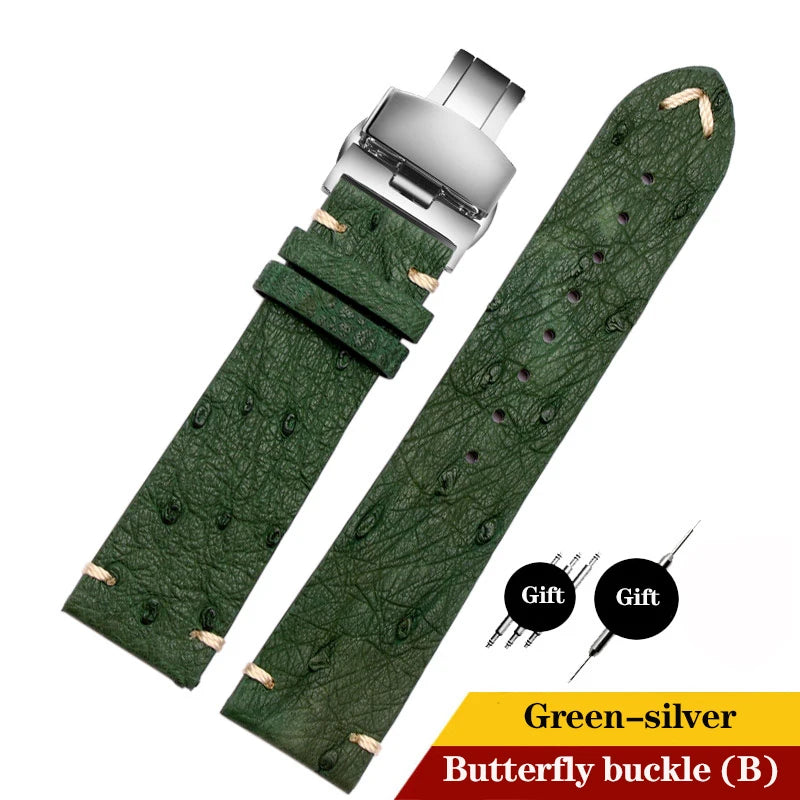 Cinturino per orologio in pelle di struzzo per Tissot Citizen Seiko nero verde acqua fantasma Braccialetto universale morbido Cinturino per orologio 18mm 20mm 22mm