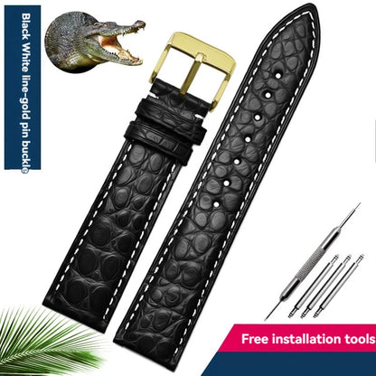 Bracelet en peau de crocodile véritable pour homme et femme, bracelet en alligator, fermoir papillon, Longines, Omega, Mido, Tissot, Rossini, 16mm, 18mm, 20mm, 22mm