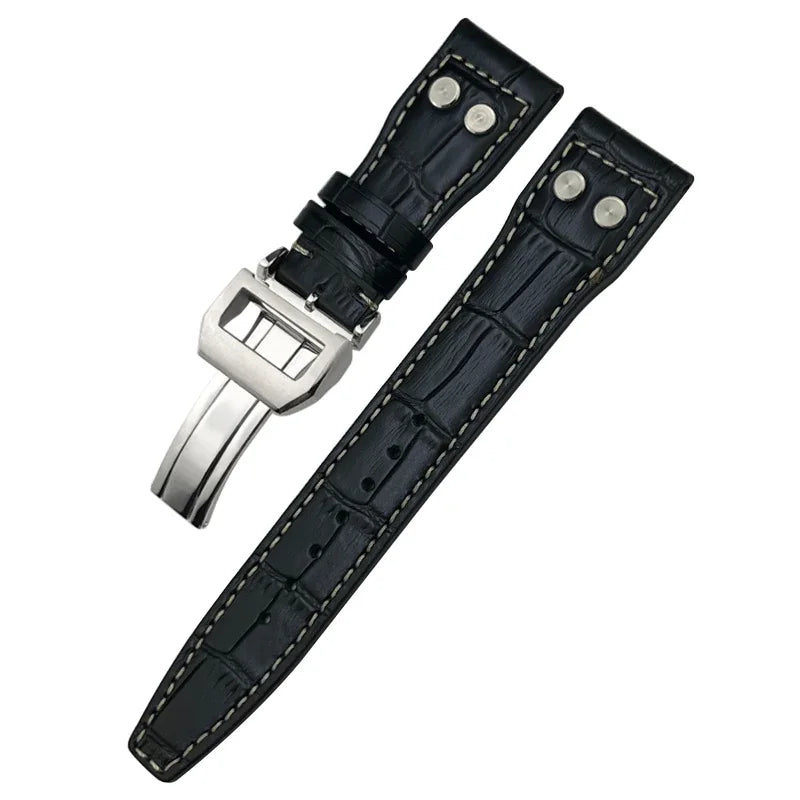 Bracelet de montre en cuir de veau véritable épais, 20mm 21mm 22mm, pour IWC Big PILOT Spitfire TOP GUN IW5009 IW3777, bracelet de montre en cuir de vache à rivets