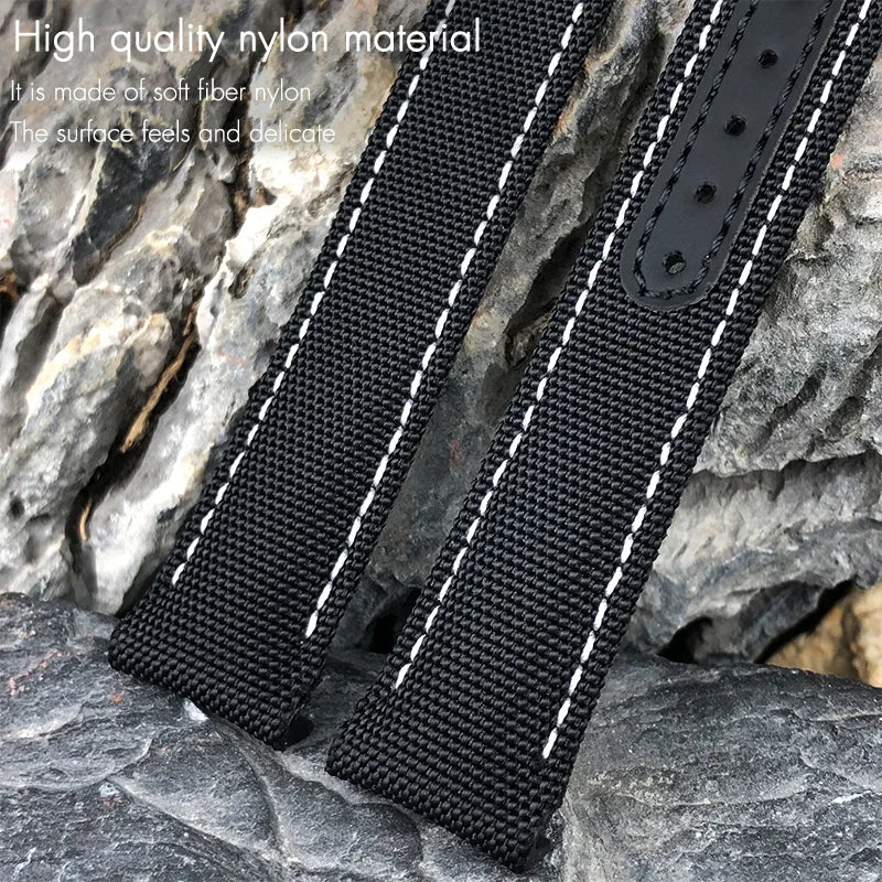 Cinturino per orologio in pelle e nylon con fibbia deployante di alta qualità, 20mm 21mm 19mm, per Omega Seamaster AQUA TERRA 150 GMT, estremità curva