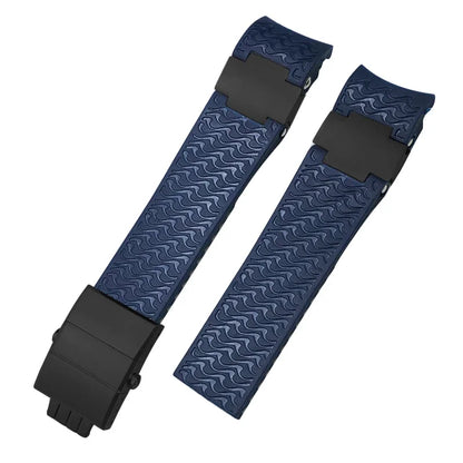 Cinturini per orologio in gomma siliconica da 22 mm compatibili con Ulysse Nardin Diver, chiusura deployante color argento o oro rosa, cinturino nero o blu